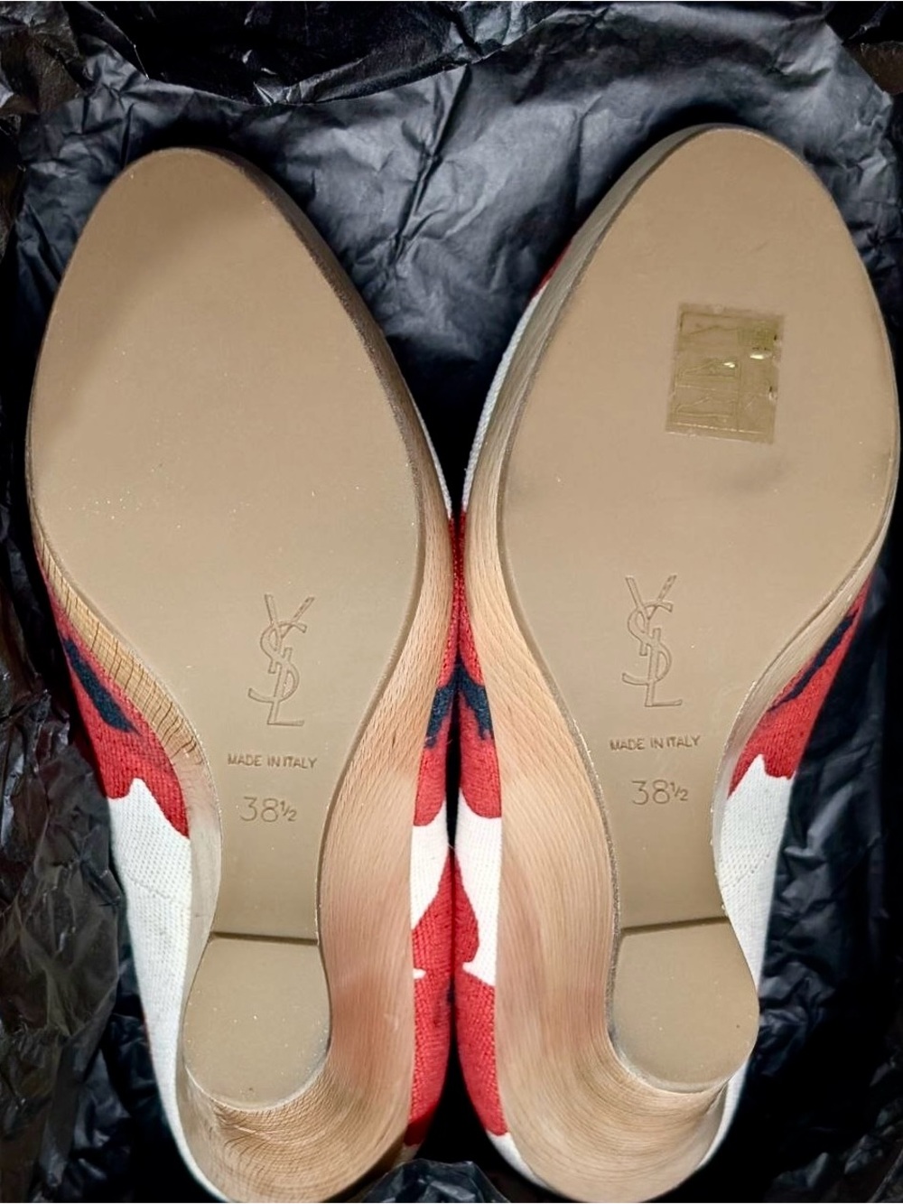 NWT YSL Floral Poppy Wedge Heels Size 38.5 US 8.5 Brand New Authentic Luxury - Picture 8 of 16